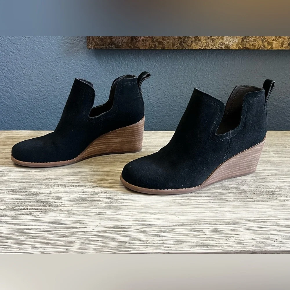 Toms Black Suede Wedge Ankle Booties